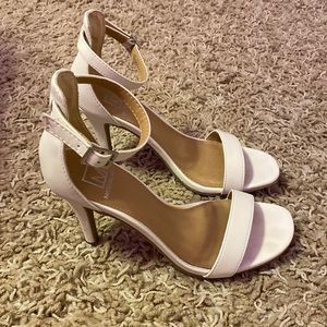 Material Girl White Open-Toe Ankle Strap Heels